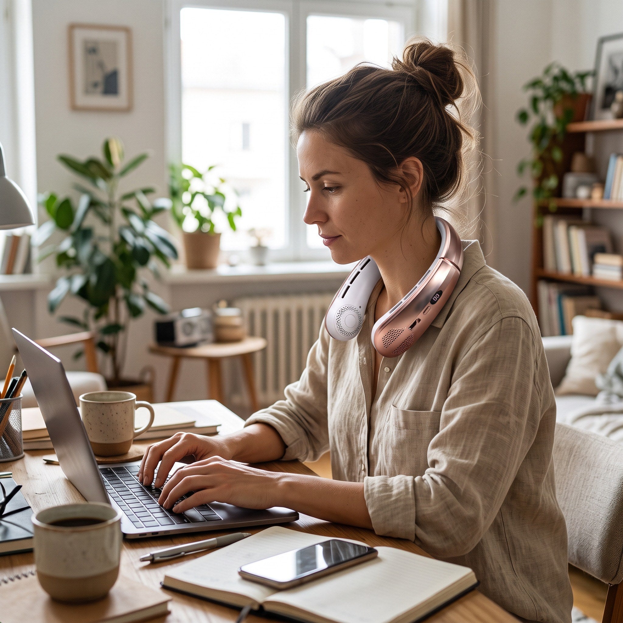 Woman wearing Breezego at her laptop